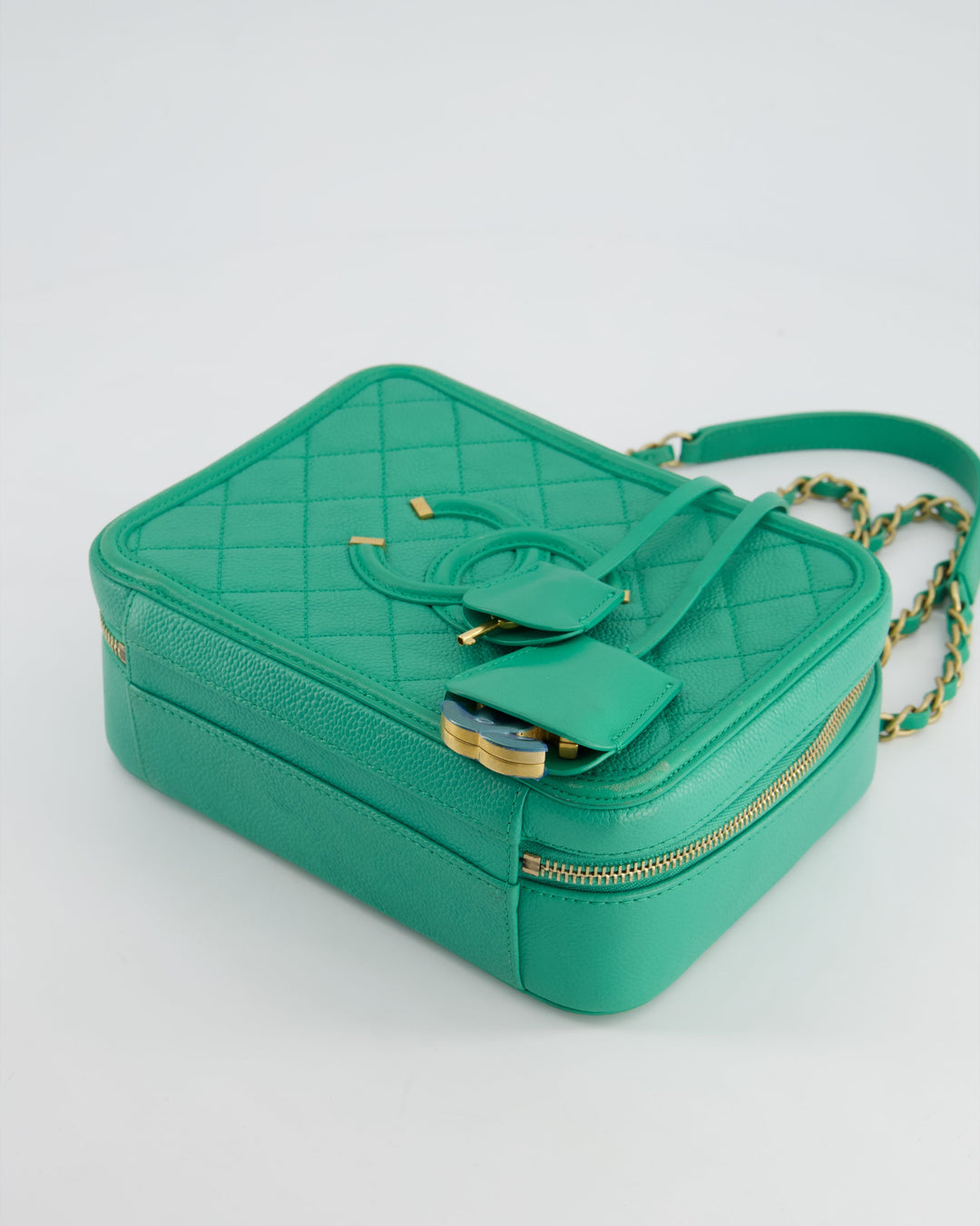 *HOT* Top Quality Chanel Mint Green Medium CC Vanity Case Bag in Caviar Leather with Brushed Gold Hardware