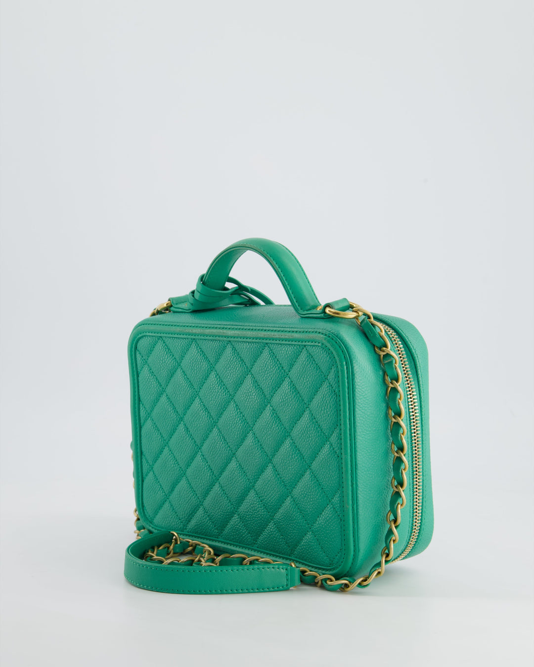 *HOT* Top Quality Chanel Mint Green Medium CC Vanity Case Bag in Caviar Leather with Brushed Gold Hardware