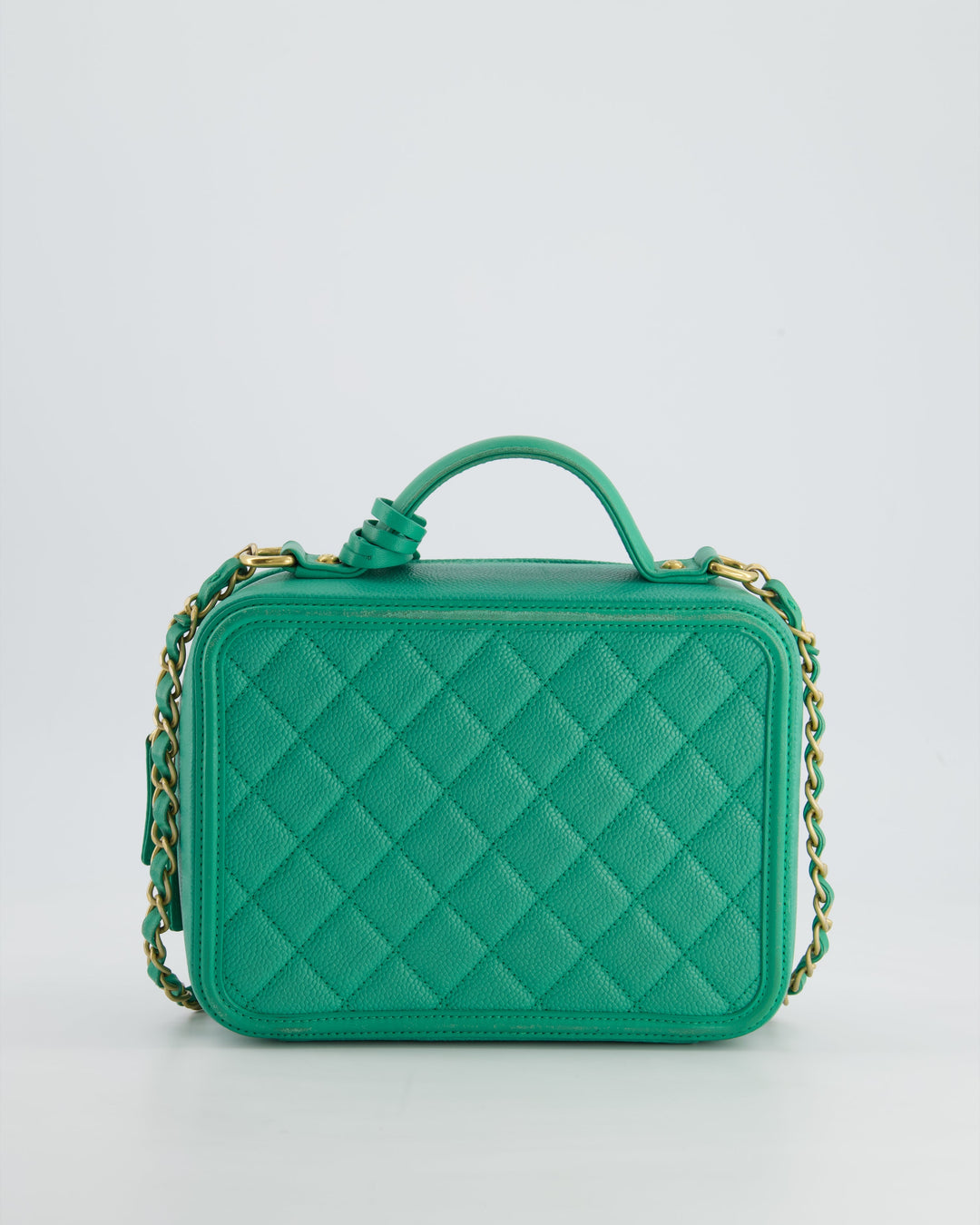 *HOT* Top Quality Chanel Mint Green Medium CC Vanity Case Bag in Caviar Leather with Brushed Gold Hardware