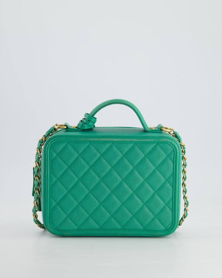 *HOT* Top Quality Chanel Mint Green Medium CC Vanity Case Bag in Caviar Leather with Brushed Gold Hardware