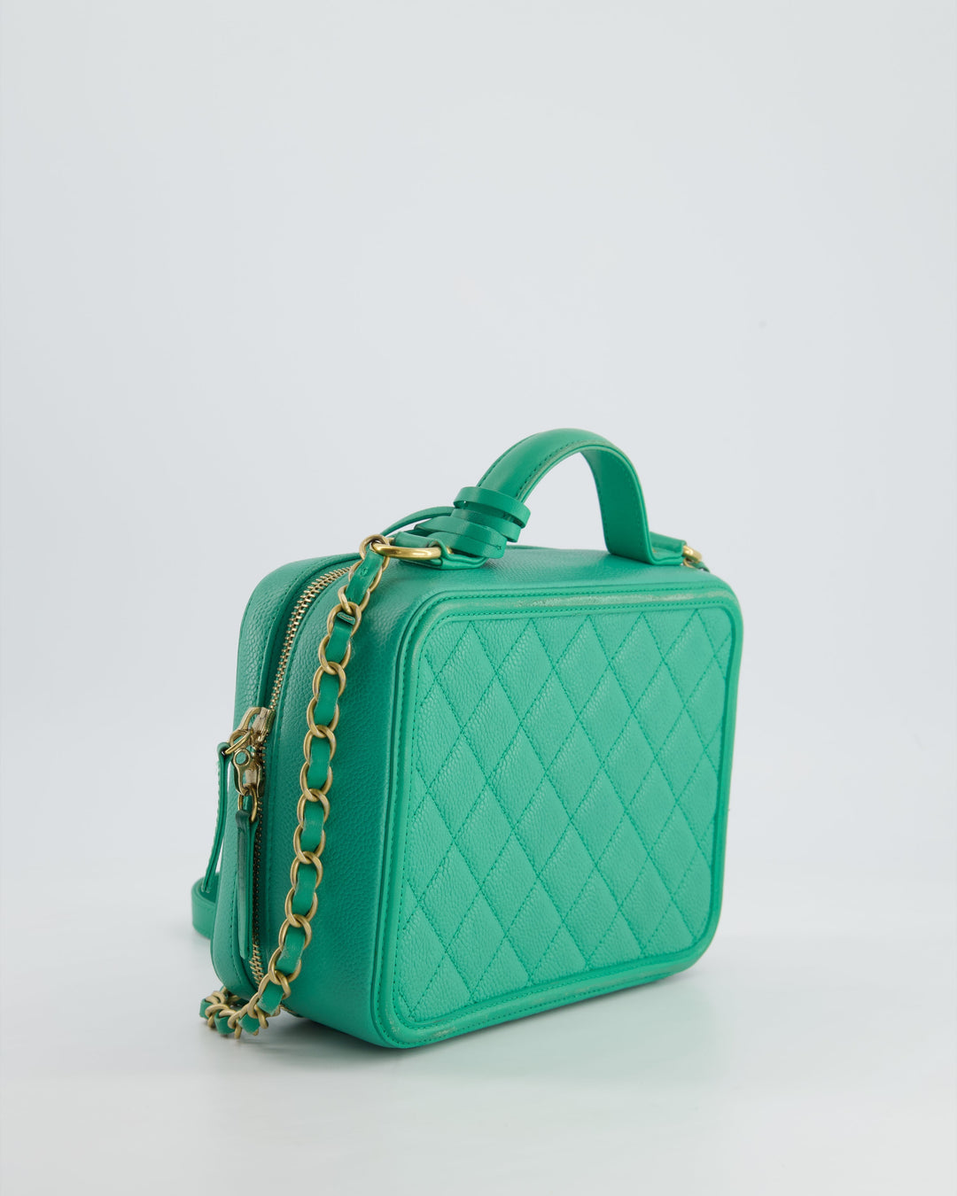 *HOT* Top Quality Chanel Mint Green Medium CC Vanity Case Bag in Caviar Leather with Brushed Gold Hardware