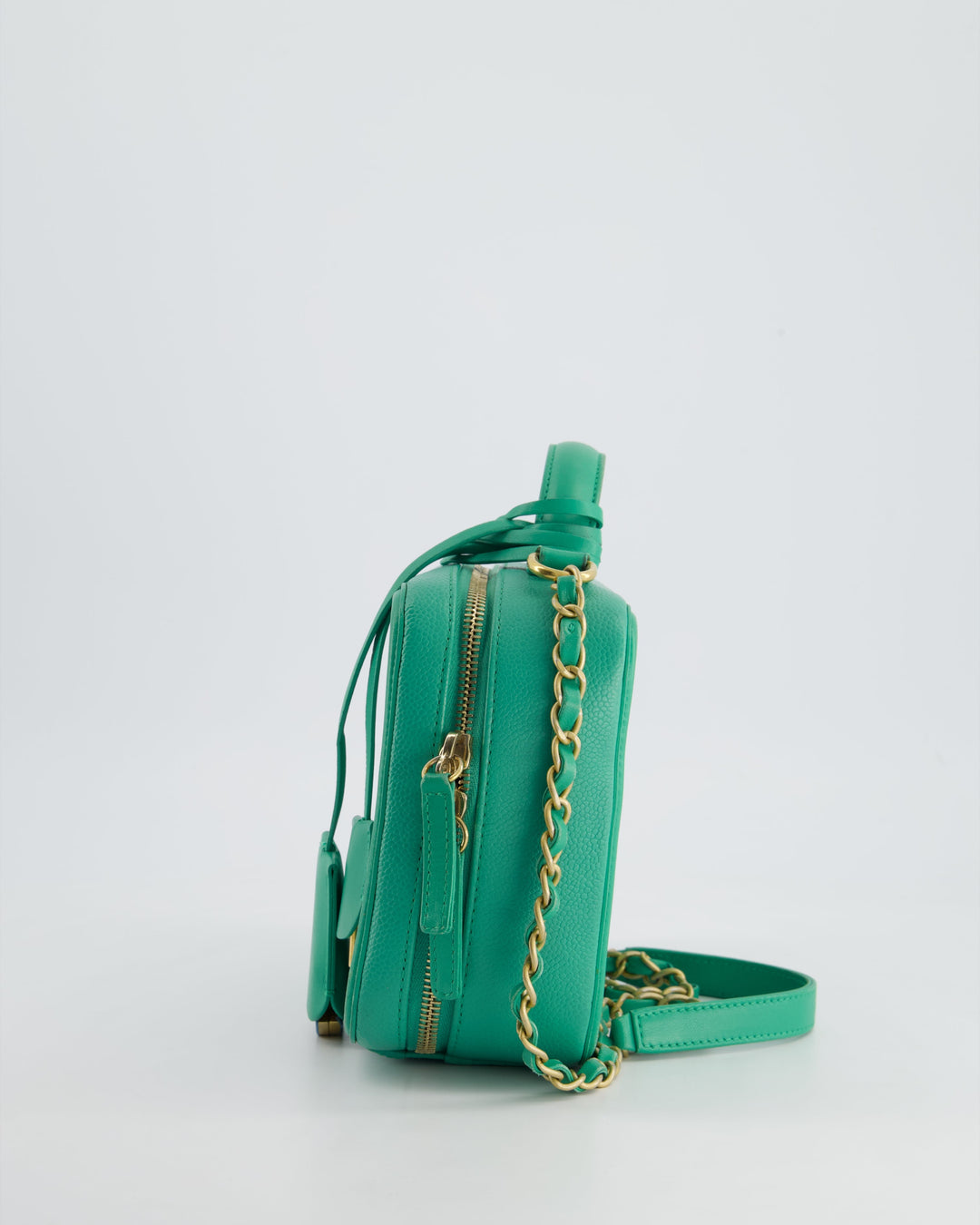*HOT* Top Quality Chanel Mint Green Medium CC Vanity Case Bag in Caviar Leather with Brushed Gold Hardware