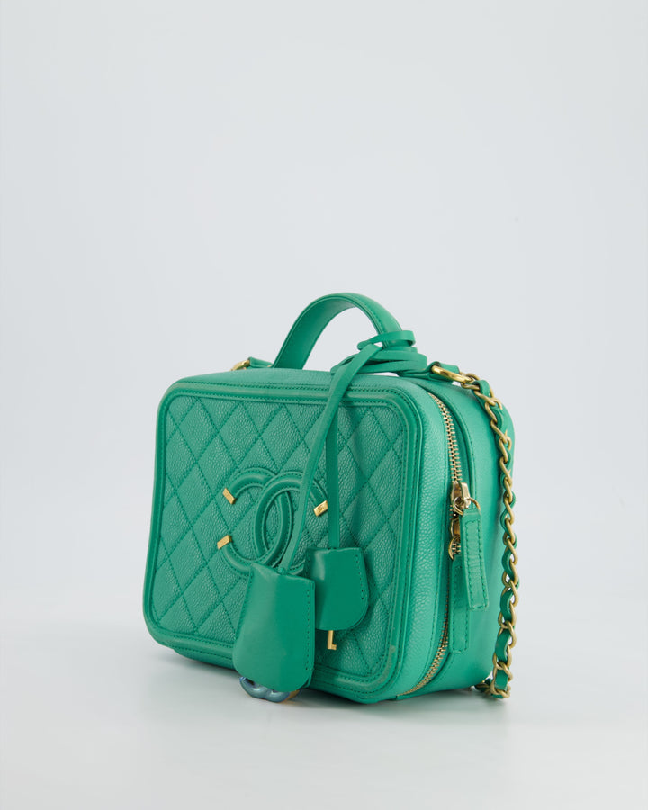 *HOT* Top Quality Chanel Mint Green Medium CC Vanity Case Bag in Caviar Leather with Brushed Gold Hardware