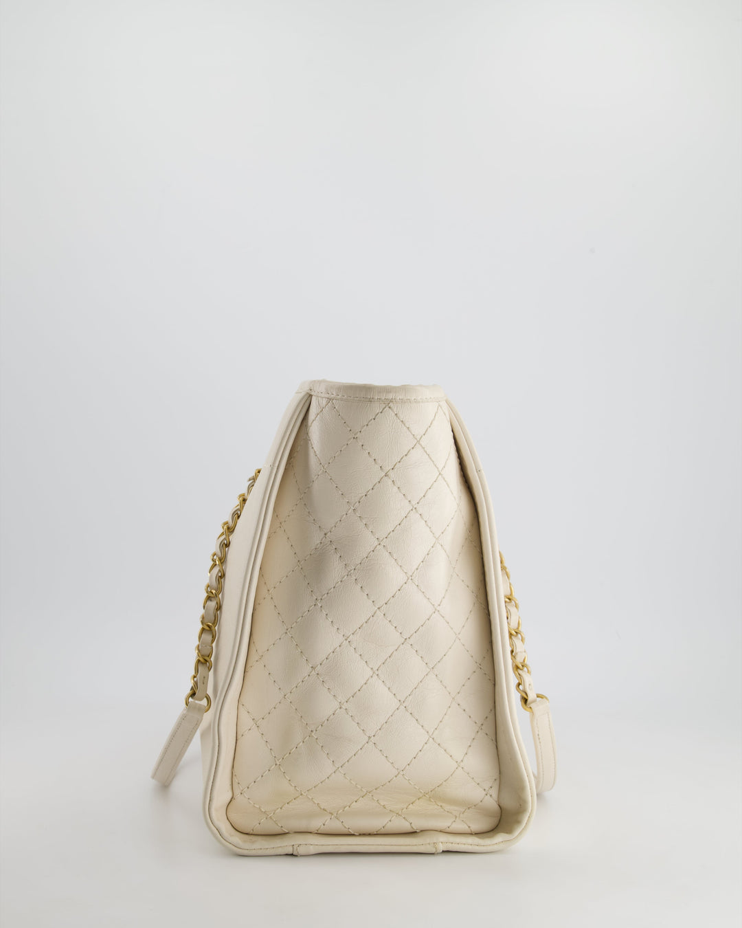*HOT* Top Quality Chanel White Small Deauville Tote Bag in Aged Calfskin Leather with Antique Gold Hardware and Pearl, Crystal Logo Detail