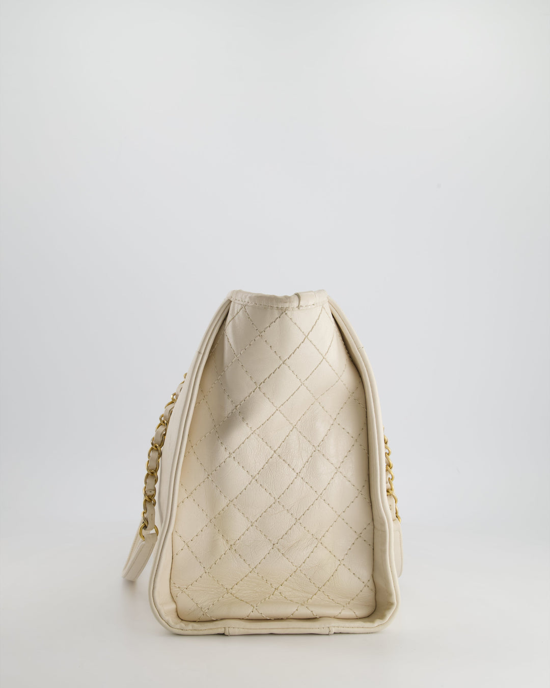 *HOT* Top Quality Chanel White Small Deauville Tote Bag in Aged Calfskin Leather with Antique Gold Hardware and Pearl, Crystal Logo Detail