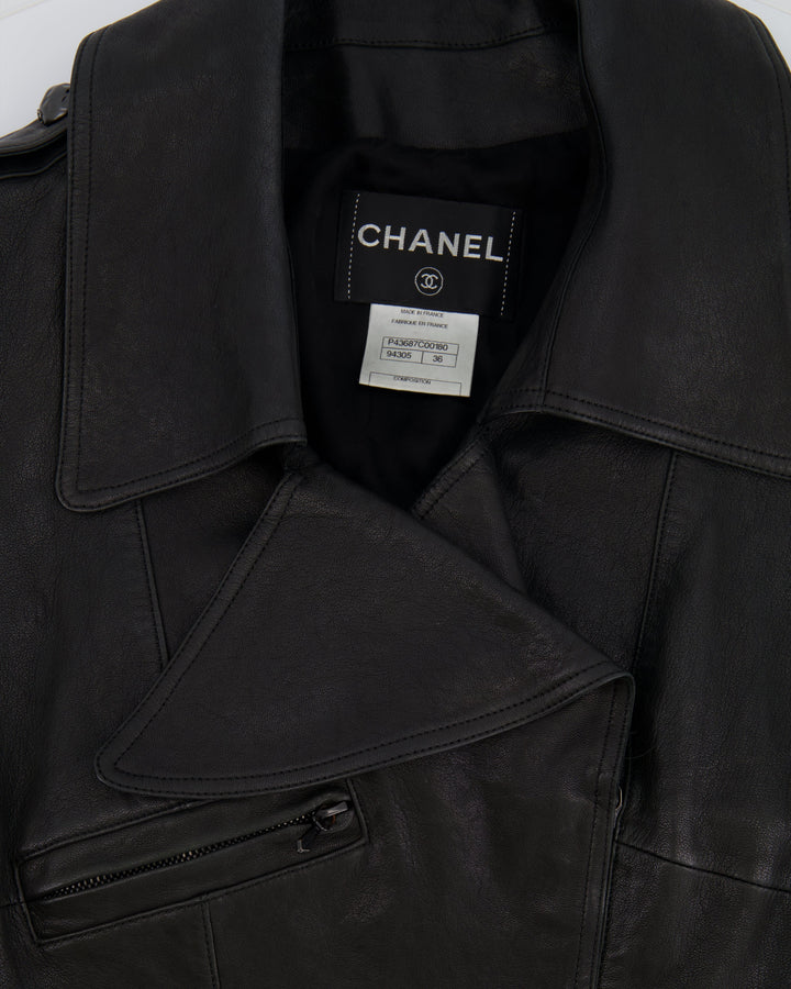 Top Quality Chanel 12P Black Asymmetric Lambskin Leather Gilet with Belt Size FR 36 (UK 8) RRP ¬£5,500