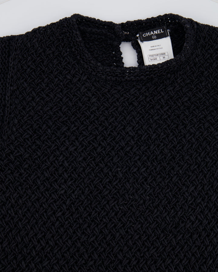 Top Quality Chanel Black Crochet Sleeveless Mini Dress Size FR 36 (UK 8)