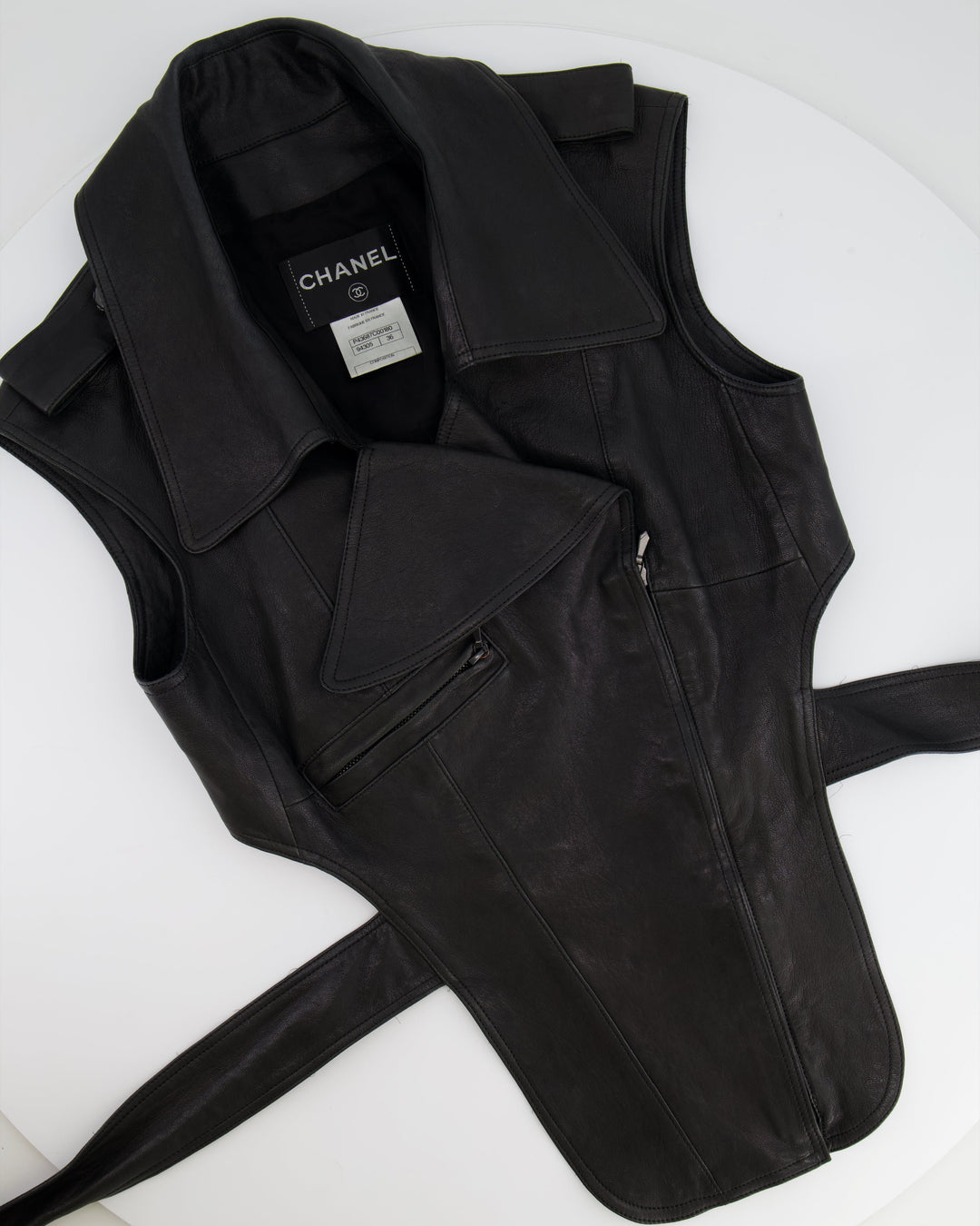 Top Quality Chanel 12P Black Asymmetric Lambskin Leather Gilet with Belt Size FR 36 (UK 8) RRP ¬£5,500