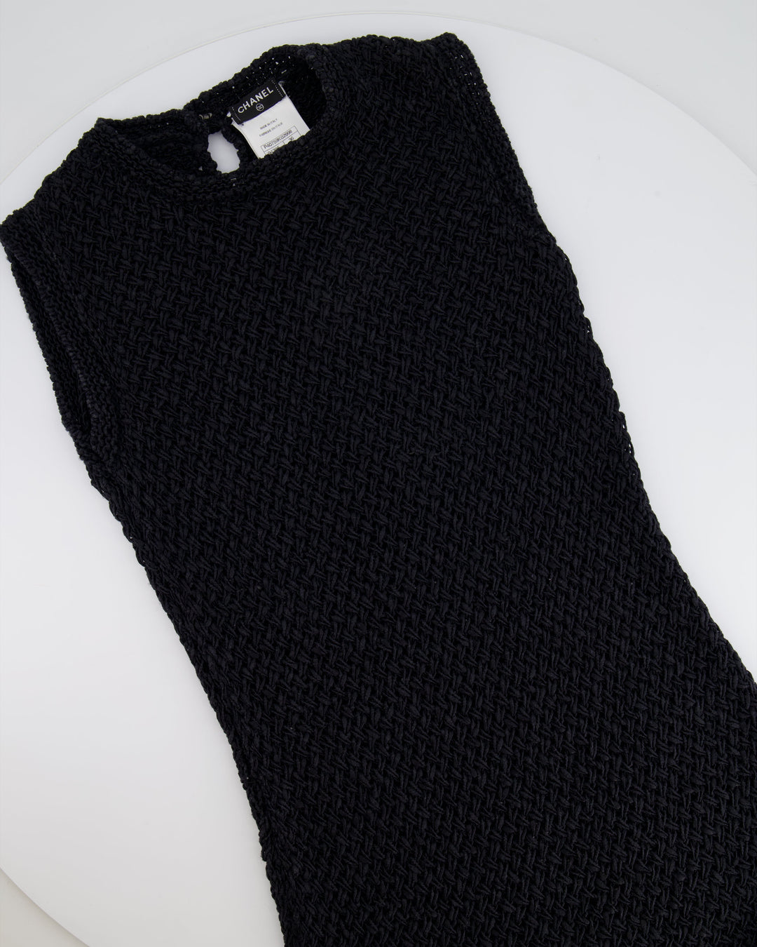 Top Quality Chanel Black Crochet Sleeveless Mini Dress Size FR 36 (UK 8)