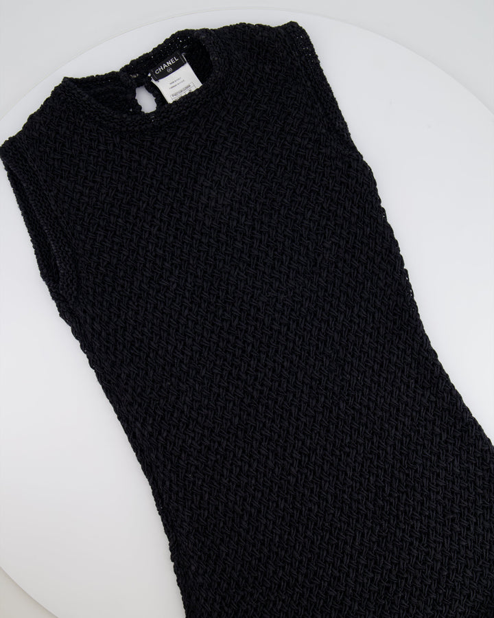 Top Quality Chanel Black Crochet Sleeveless Mini Dress Size FR 36 (UK 8)