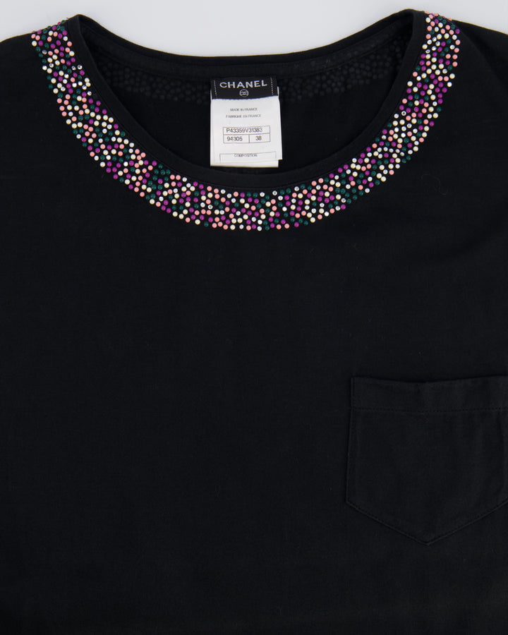 *FIRE PRICE* Top Quality Chanel Black Top with Collar Embellishment and CC Logo Detail Size FR 38 (UK 10)