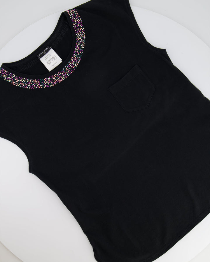 *FIRE PRICE* Top Quality Chanel Black Top with Collar Embellishment and CC Logo Detail Size FR 38 (UK 10)