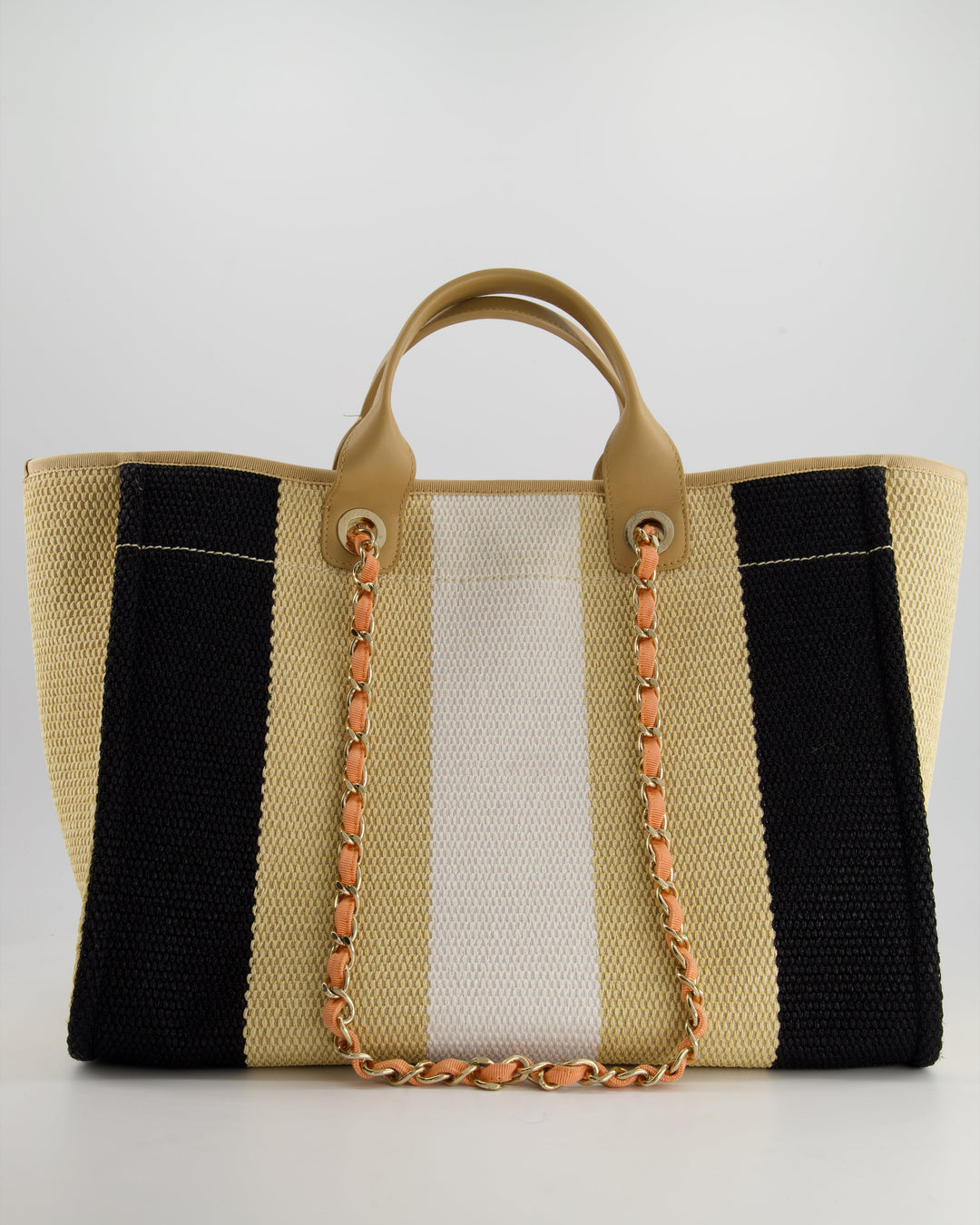 *HOT* Top Quality Chanel Beige, Black and White Raffia Deauville Tote Bag with Pastel Logo and Champagne Gold Hardware