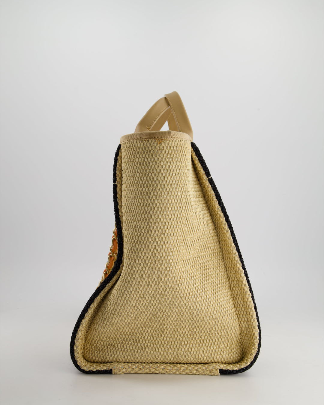 *HOT* Top Quality Chanel Beige, Black and White Raffia Deauville Tote Bag with Pastel Logo and Champagne Gold Hardware