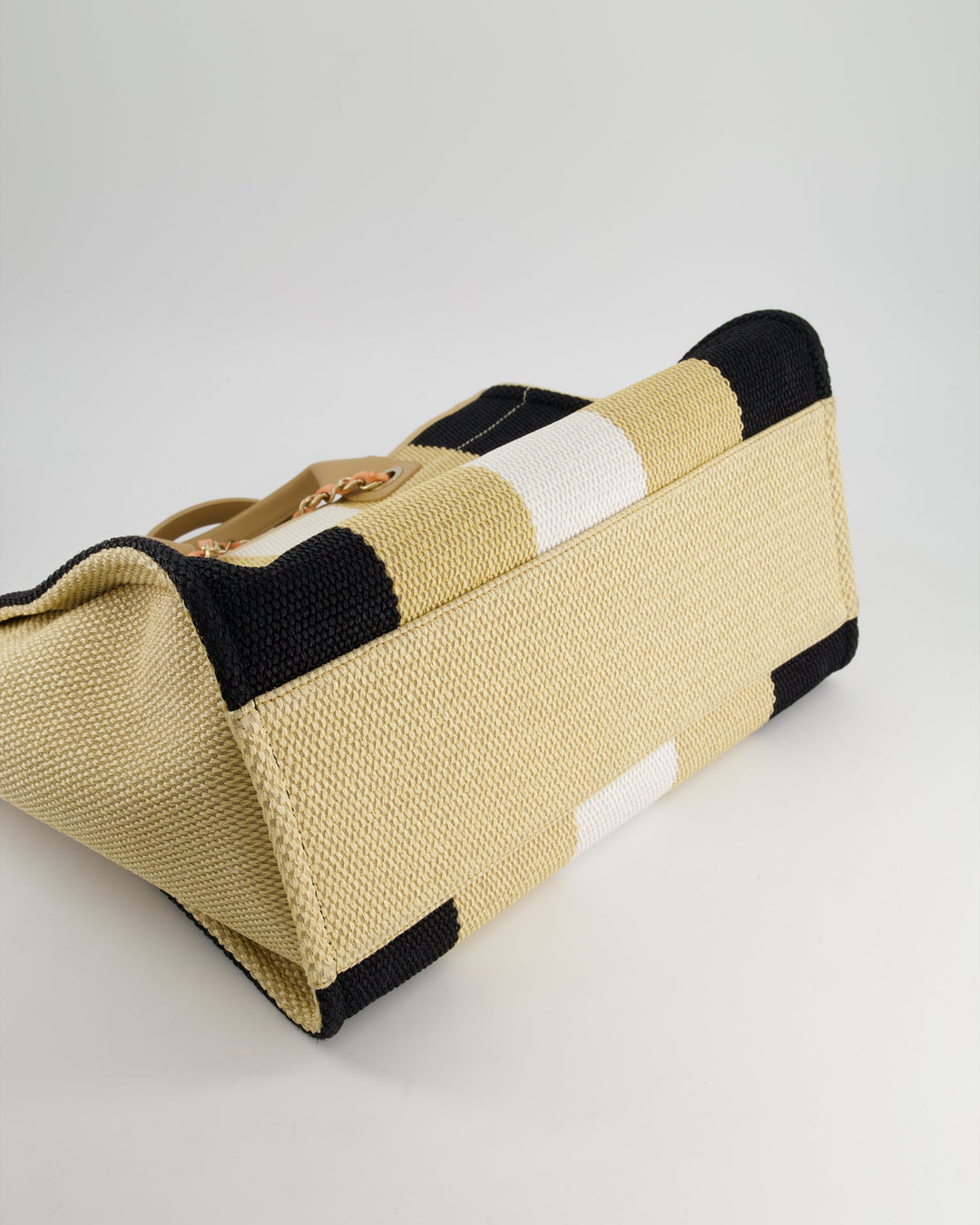 *HOT* Top Quality Chanel Beige, Black and White Raffia Deauville Tote Bag with Pastel Logo and Champagne Gold Hardware