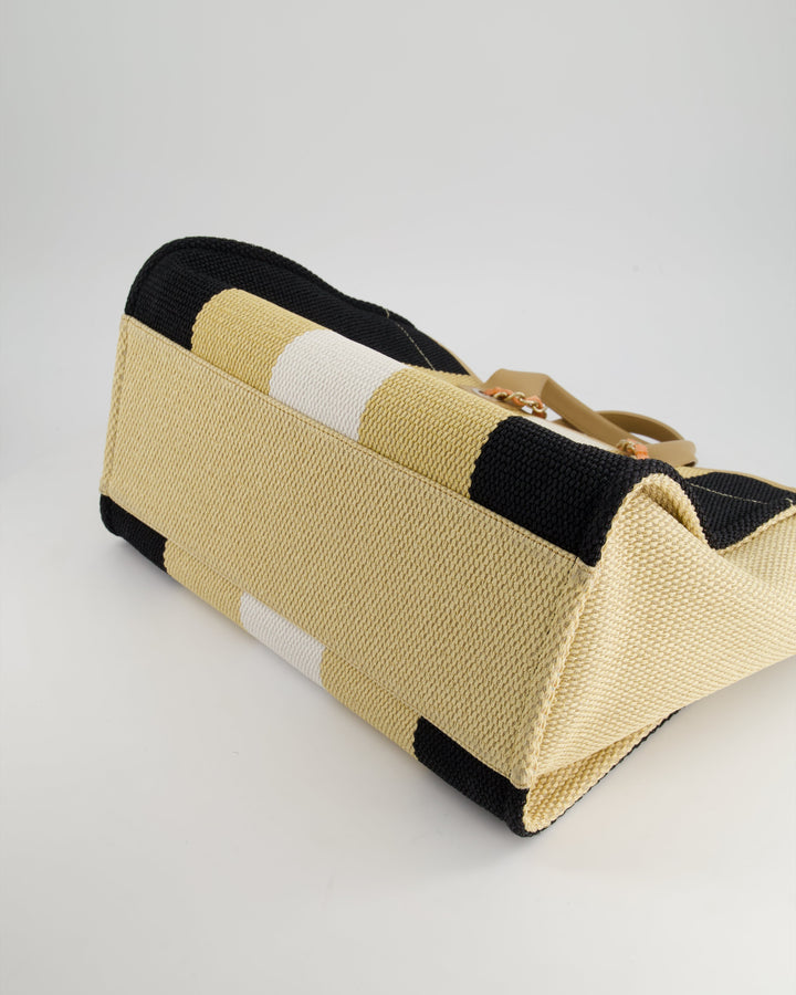 *HOT* Top Quality Chanel Beige, Black and White Raffia Deauville Tote Bag with Pastel Logo and Champagne Gold Hardware