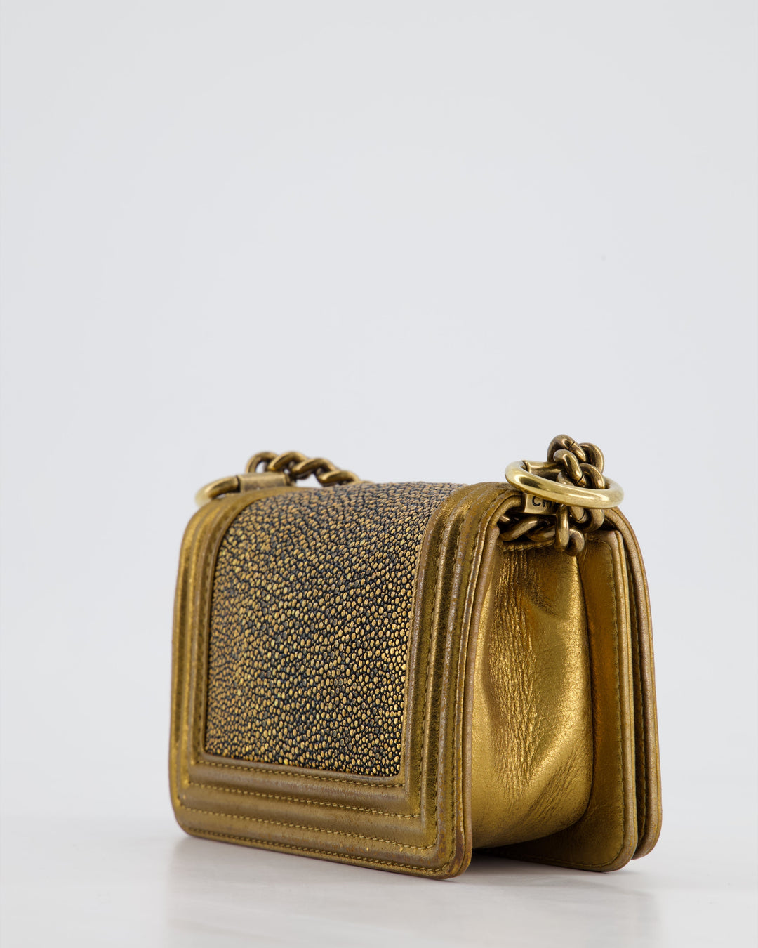 *RARE* Top Quality Chanel Bronze Micro Boy Bag in Stingray & Calfskin Leather with Antique Bronze Hardware