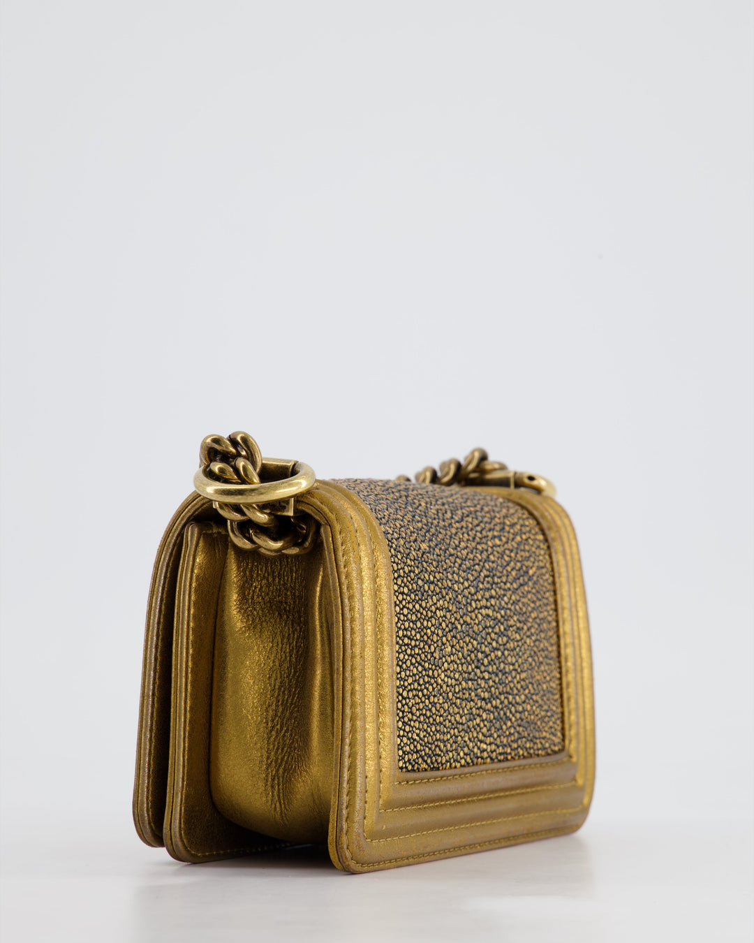 *RARE* Top Quality Chanel Bronze Micro Boy Bag in Stingray & Calfskin Leather with Antique Bronze Hardware