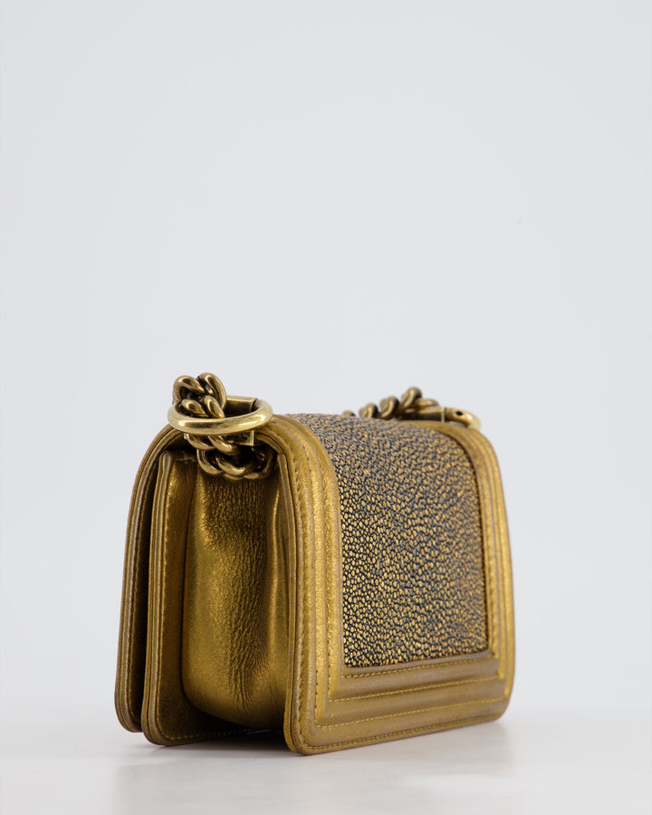 *RARE* Top Quality Chanel Bronze Micro Boy Bag in Stingray & Calfskin Leather with Antique Bronze Hardware