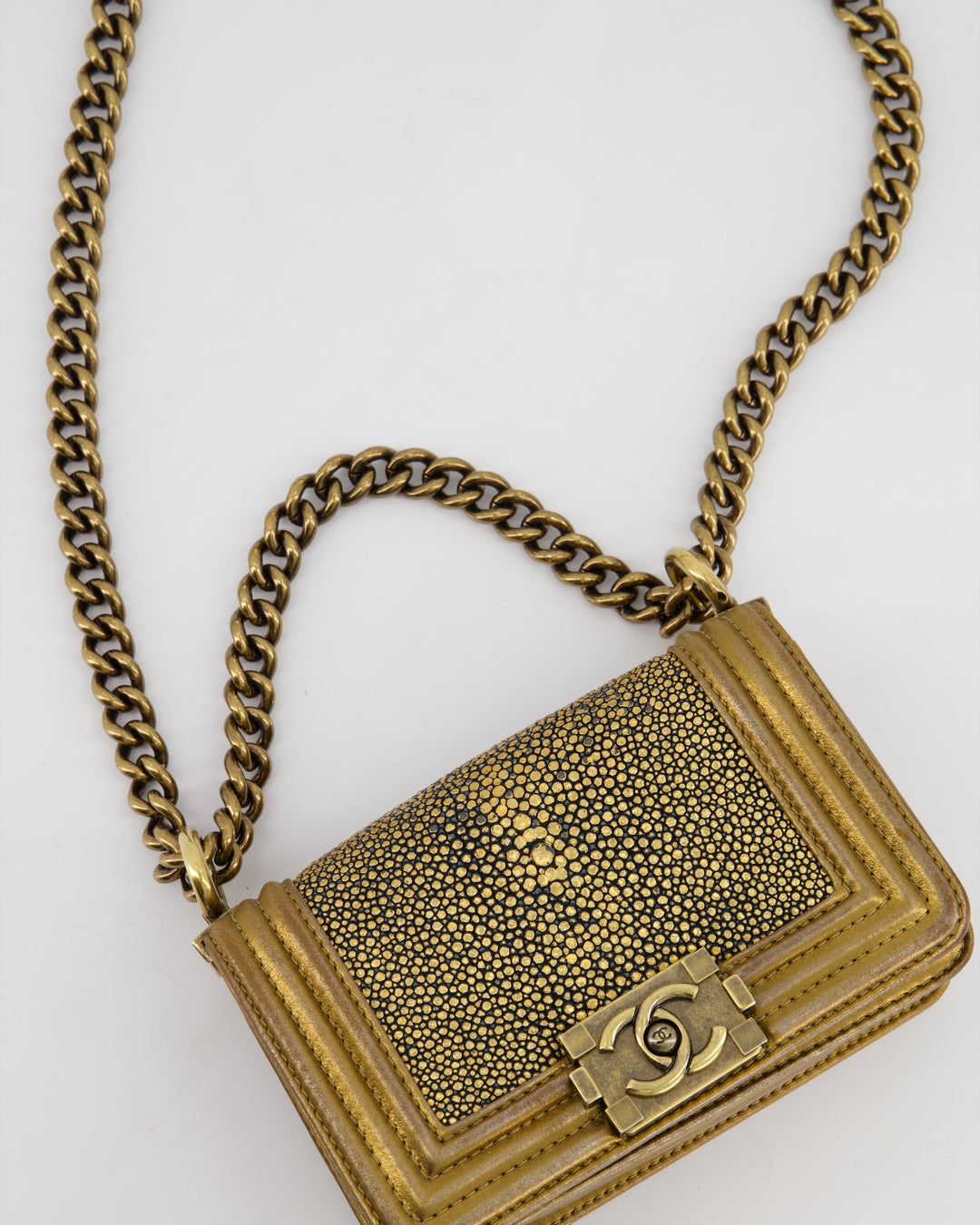 *RARE* Top Quality Chanel Bronze Micro Boy Bag in Stingray & Calfskin Leather with Antique Bronze Hardware