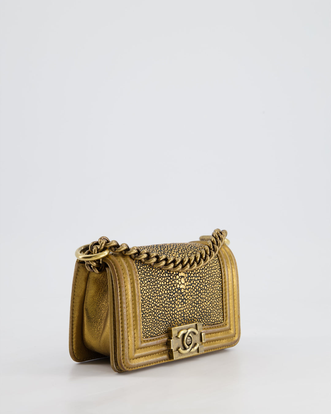 *RARE* Top Quality Chanel Bronze Micro Boy Bag in Stingray & Calfskin Leather with Antique Bronze Hardware