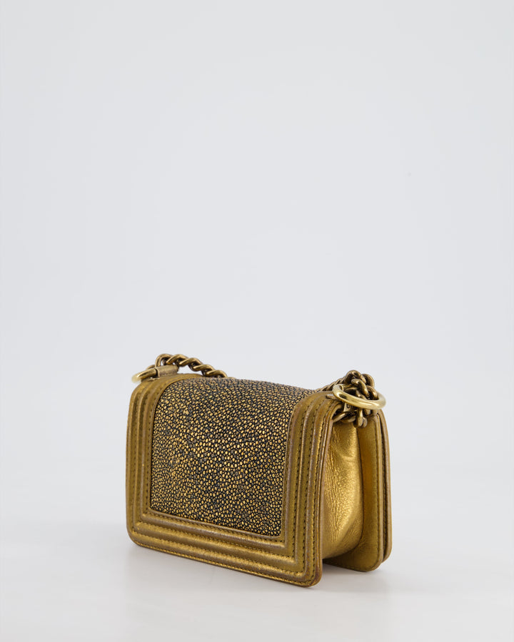*RARE* Top Quality Chanel Bronze Micro Boy Bag in Stingray & Calfskin Leather with Antique Bronze Hardware