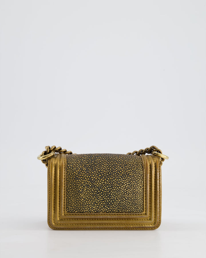 *RARE* Top Quality Chanel Bronze Micro Boy Bag in Stingray & Calfskin Leather with Antique Bronze Hardware