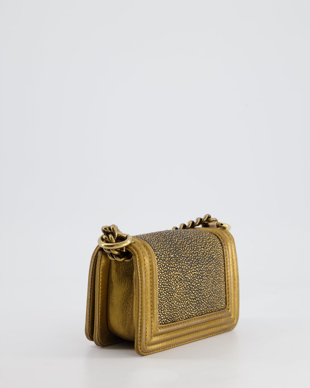*RARE* Top Quality Chanel Bronze Micro Boy Bag in Stingray & Calfskin Leather with Antique Bronze Hardware