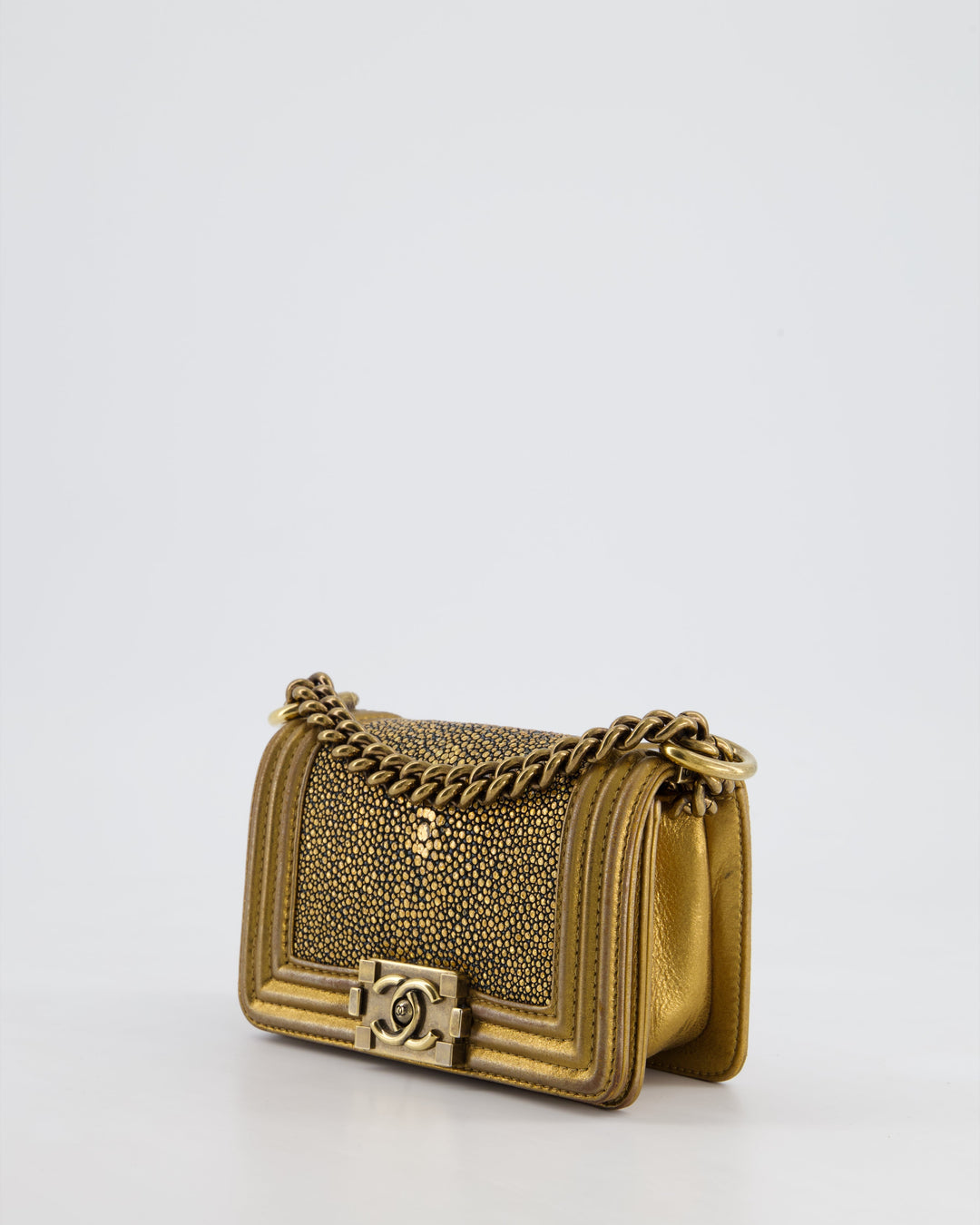 *RARE* Top Quality Chanel Bronze Micro Boy Bag in Stingray & Calfskin Leather with Antique Bronze Hardware