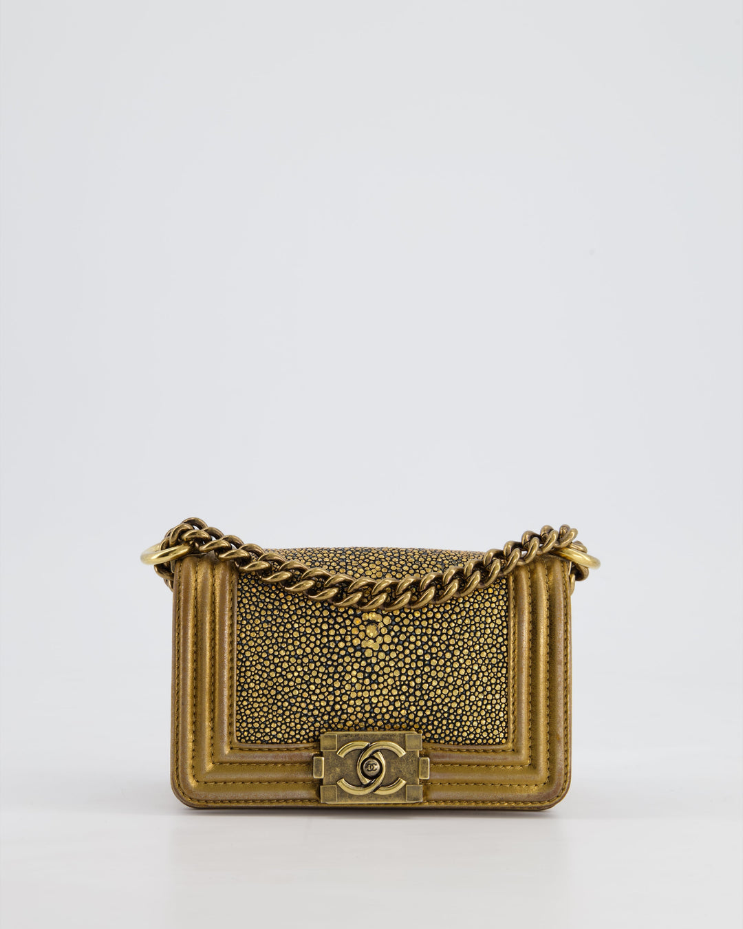 *RARE* Top Quality Chanel Bronze Micro Boy Bag in Stingray & Calfskin Leather with Antique Bronze Hardware