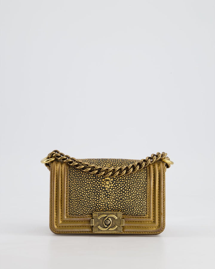 *RARE* Top Quality Chanel Bronze Micro Boy Bag in Stingray & Calfskin Leather with Antique Bronze Hardware