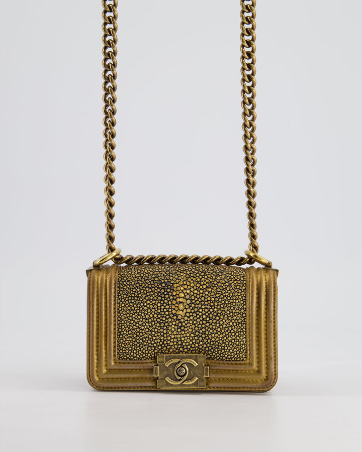 *RARE* Top Quality Chanel Bronze Micro Boy Bag in Stingray & Calfskin Leather with Antique Bronze Hardware