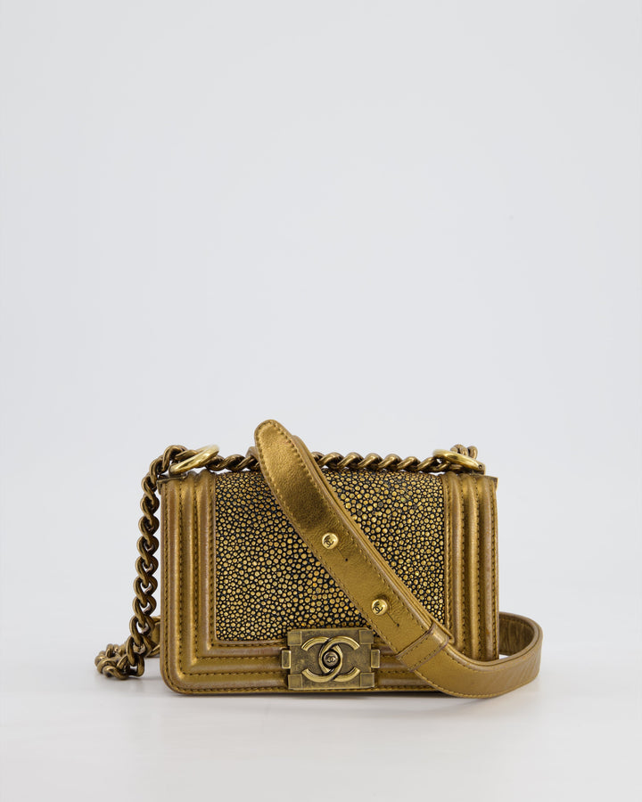*RARE* Top Quality Chanel Bronze Micro Boy Bag in Stingray & Calfskin Leather with Antique Bronze Hardware