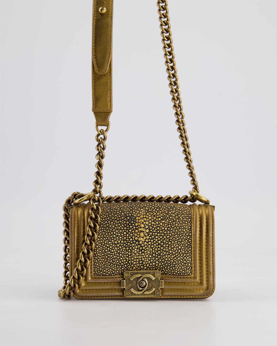 *RARE* Top Quality Chanel Bronze Micro Boy Bag in Stingray & Calfskin Leather with Antique Bronze Hardware
