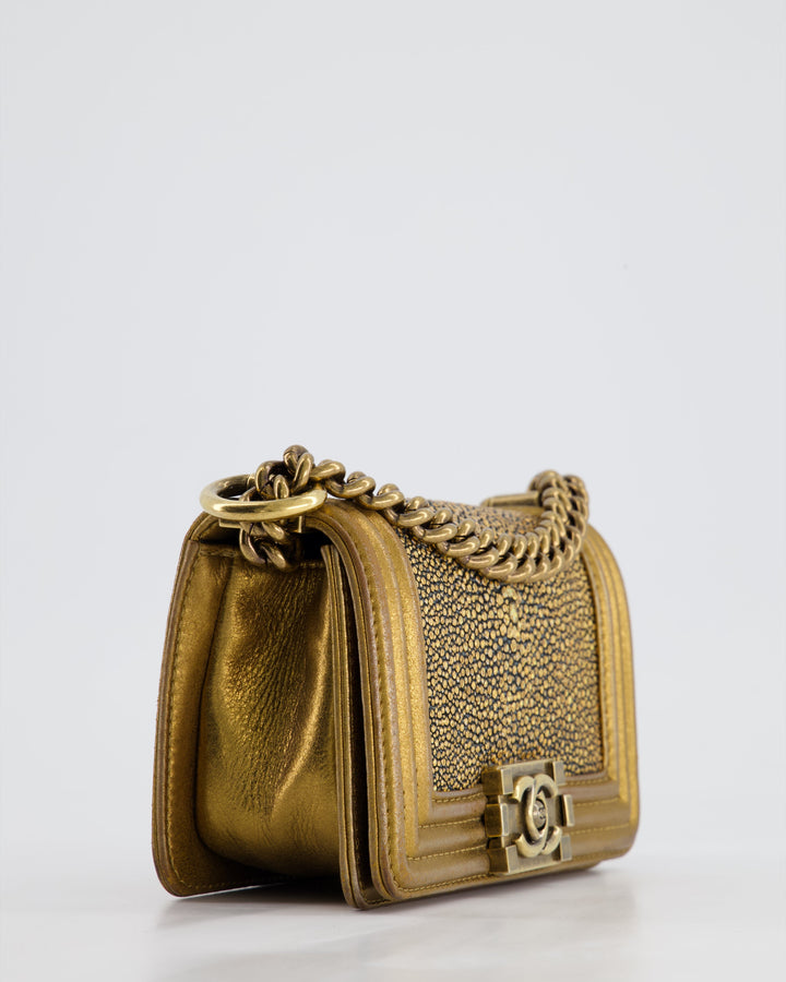 *RARE* Top Quality Chanel Bronze Micro Boy Bag in Stingray & Calfskin Leather with Antique Bronze Hardware