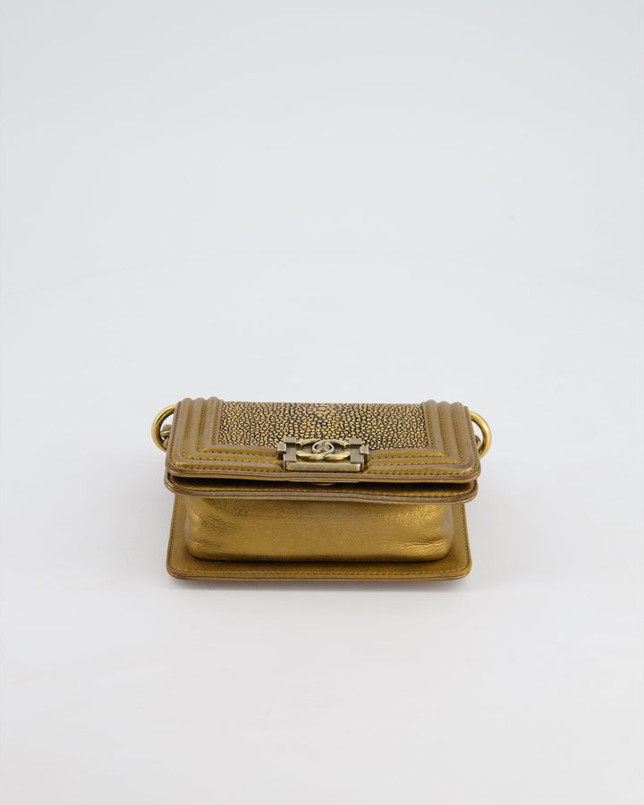 *RARE* Top Quality Chanel Bronze Micro Boy Bag in Stingray & Calfskin Leather with Antique Bronze Hardware