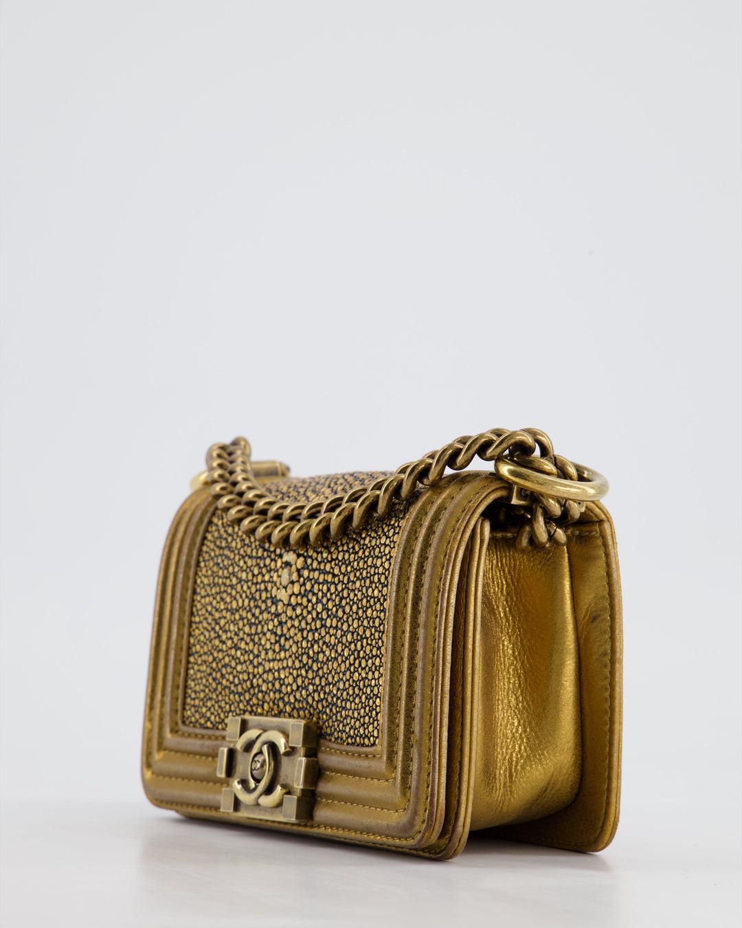 *RARE* Top Quality Chanel Bronze Micro Boy Bag in Stingray & Calfskin Leather with Antique Bronze Hardware