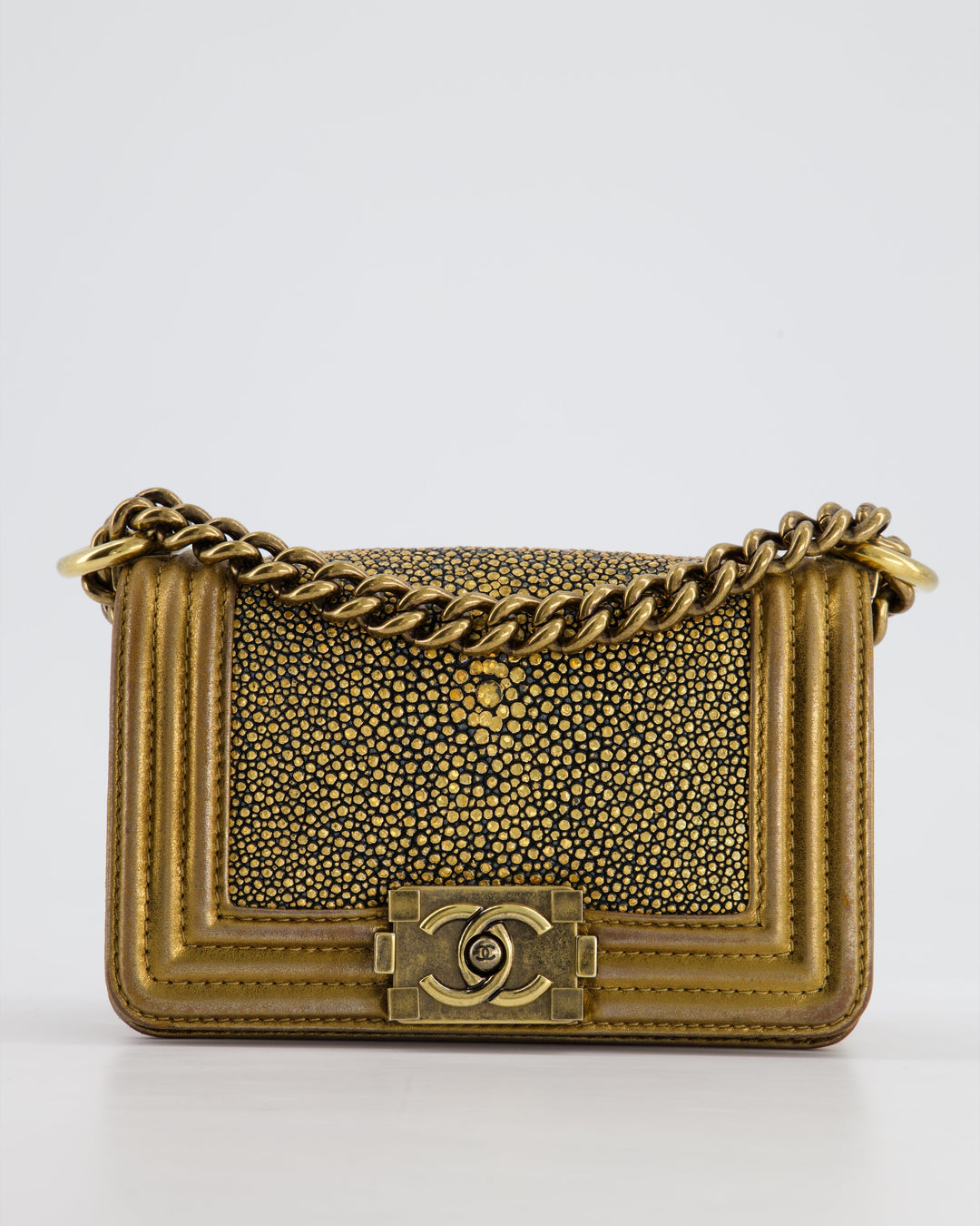 *RARE* Top Quality Chanel Bronze Micro Boy Bag in Stingray & Calfskin Leather with Antique Bronze Hardware