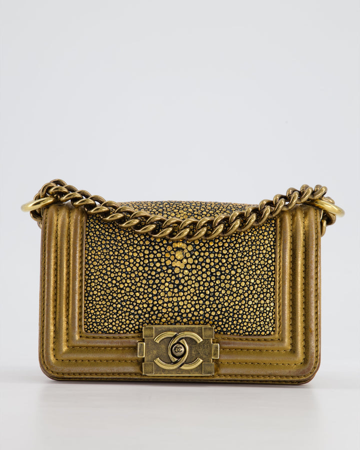 *RARE* Top Quality Chanel Bronze Micro Boy Bag in Stingray & Calfskin Leather with Antique Bronze Hardware