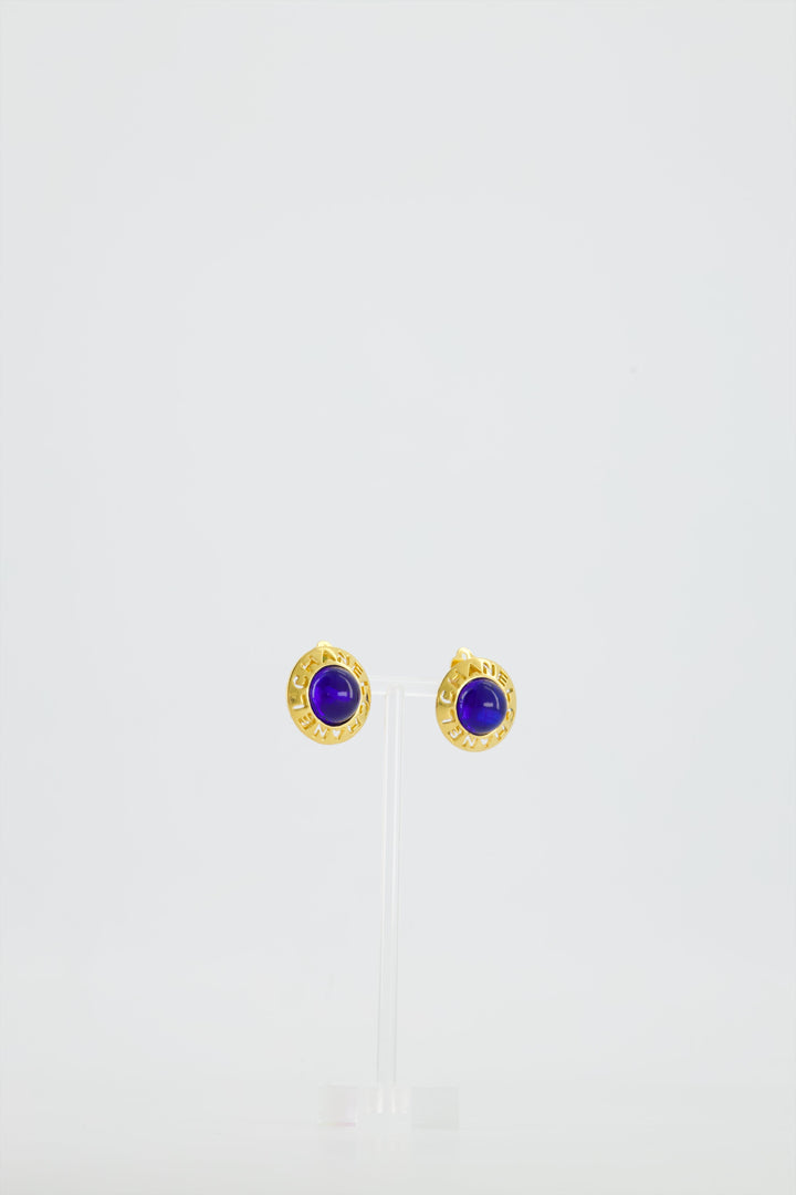 Top Quality Chanel Vintage Yellow Gold with Blue Pearl Round Clip-On Earrings with CC Logo