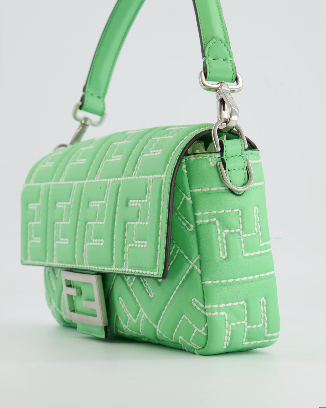 *Limited Edition* Top quality Fendi 2023 Green Edamame Leather Baguette Bag with Silver Hardware