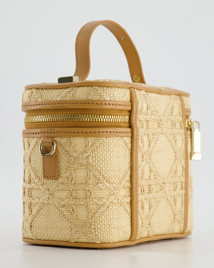 *HOT* Christian Top quality Dior 2021 Beige Lady Small Vanity Case Bag in Raffia & Leather with Gold Hardware