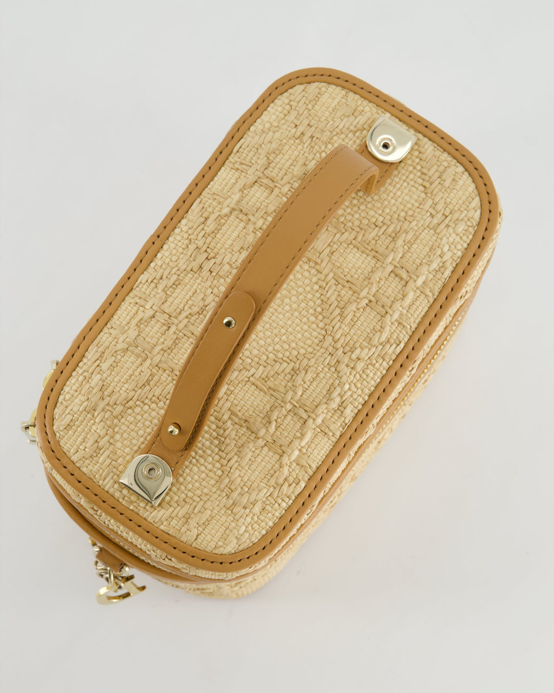 *HOT* Christian Top quality Dior 2021 Beige Lady Small Vanity Case Bag in Raffia & Leather with Gold Hardware