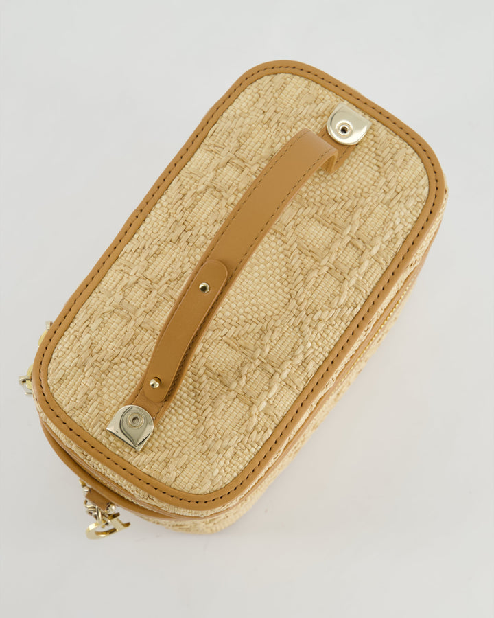 *HOT* Christian Top quality Dior 2021 Beige Lady Small Vanity Case Bag in Raffia & Leather with Gold Hardware