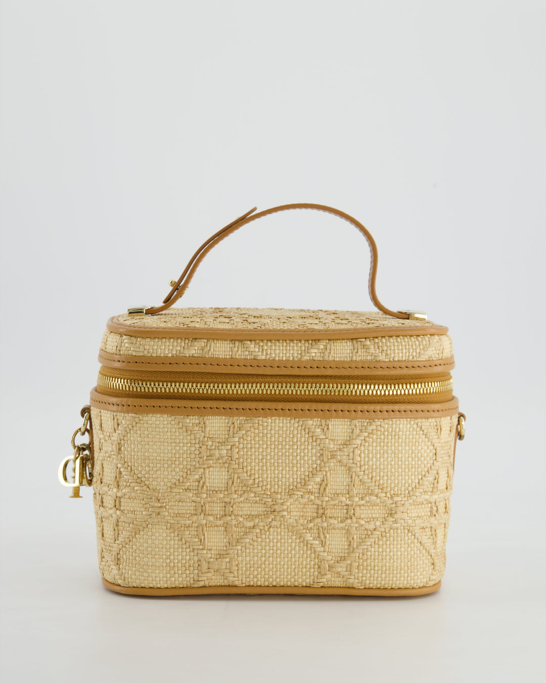 *HOT* Christian Top quality Dior 2021 Beige Lady Small Vanity Case Bag in Raffia & Leather with Gold Hardware