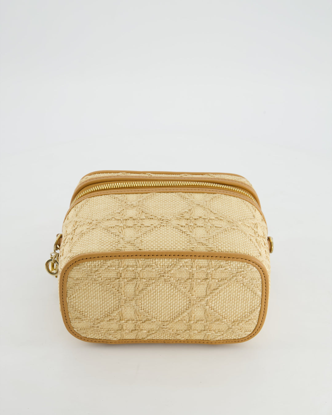 *HOT* Christian Top quality Dior 2021 Beige Lady Small Vanity Case Bag in Raffia & Leather with Gold Hardware