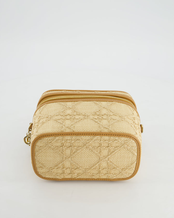 *HOT* Christian Top quality Dior 2021 Beige Lady Small Vanity Case Bag in Raffia & Leather with Gold Hardware