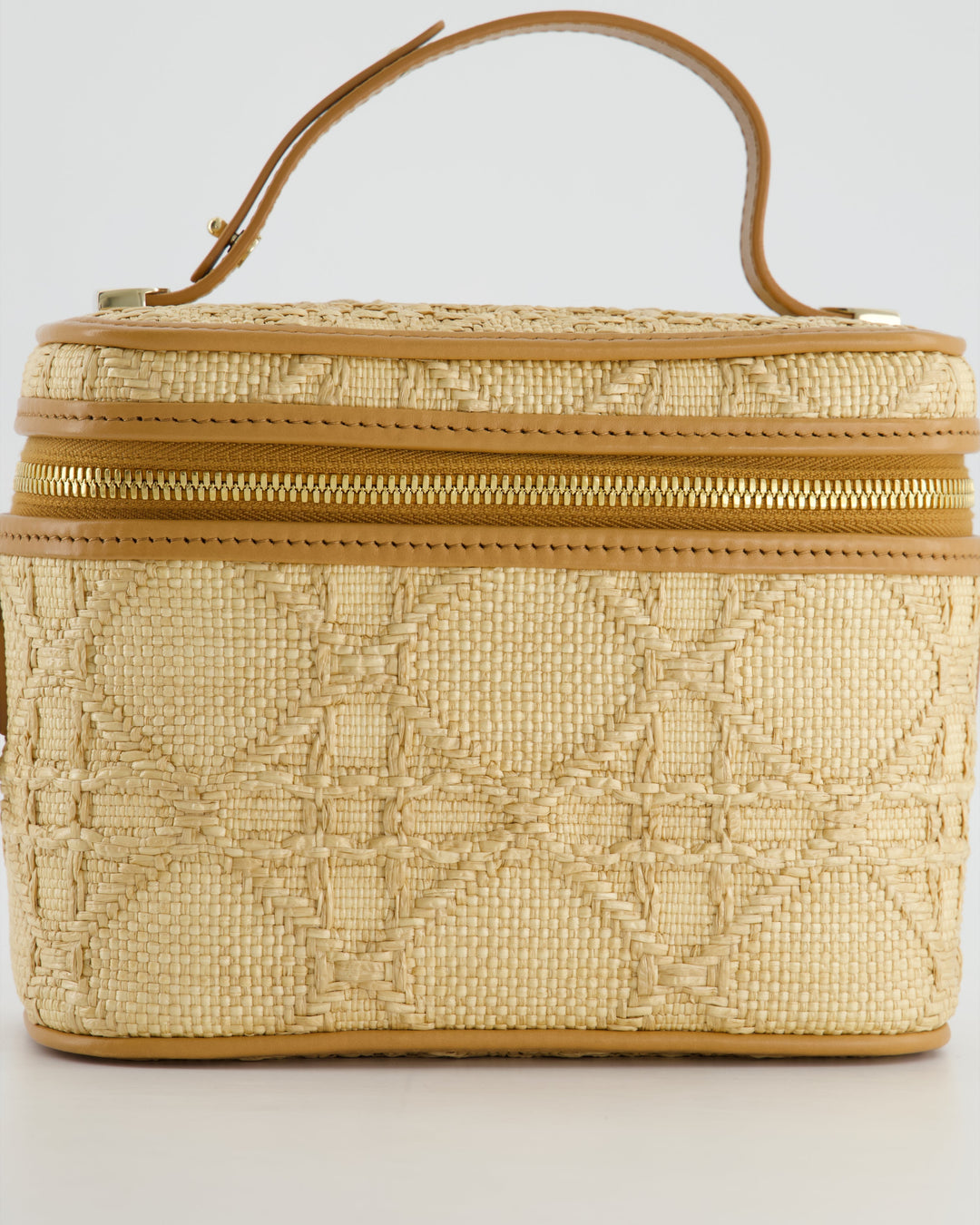 *HOT* Christian Top quality Dior 2021 Beige Lady Small Vanity Case Bag in Raffia & Leather with Gold Hardware