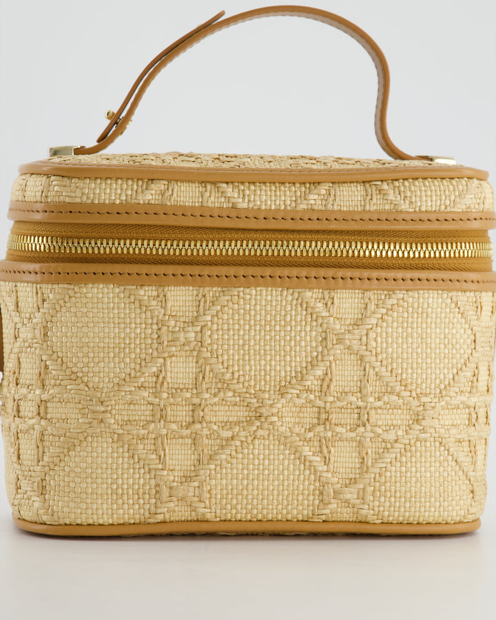 *HOT* Christian Top quality Dior 2021 Beige Lady Small Vanity Case Bag in Raffia & Leather with Gold Hardware