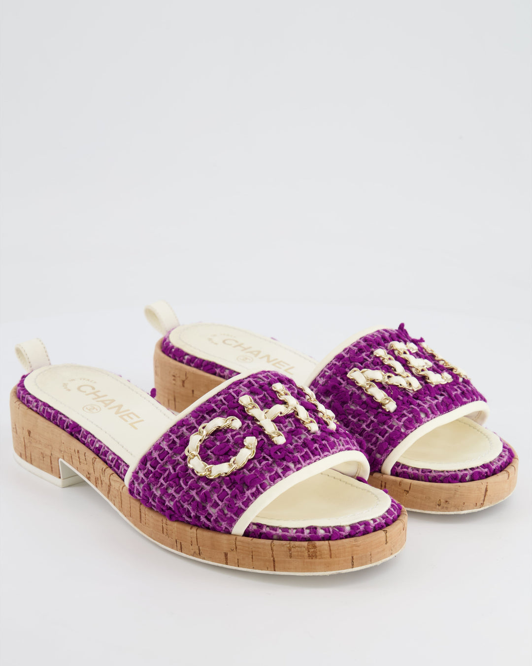 *HOT* Top Quality Chanel Purple Tweed Mules with Logo Detail Size EU 37.5